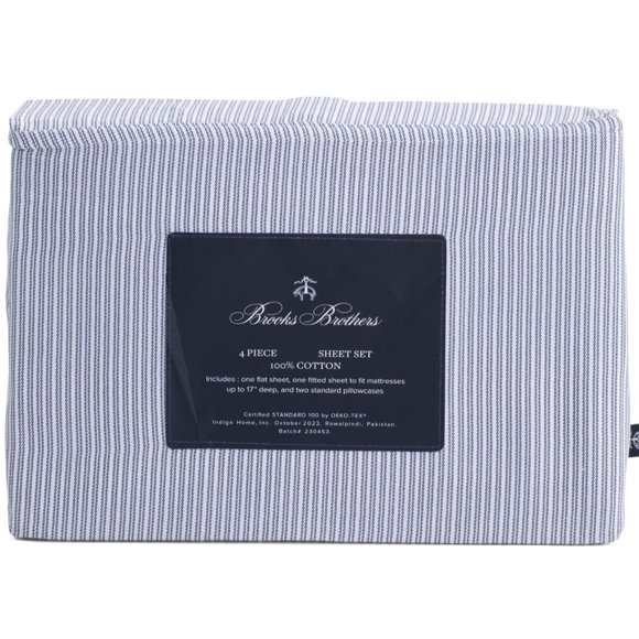 Brooks Brothers Other - BROOKS BROTHERS King Cotton Teo Striped Sheet Set Navy